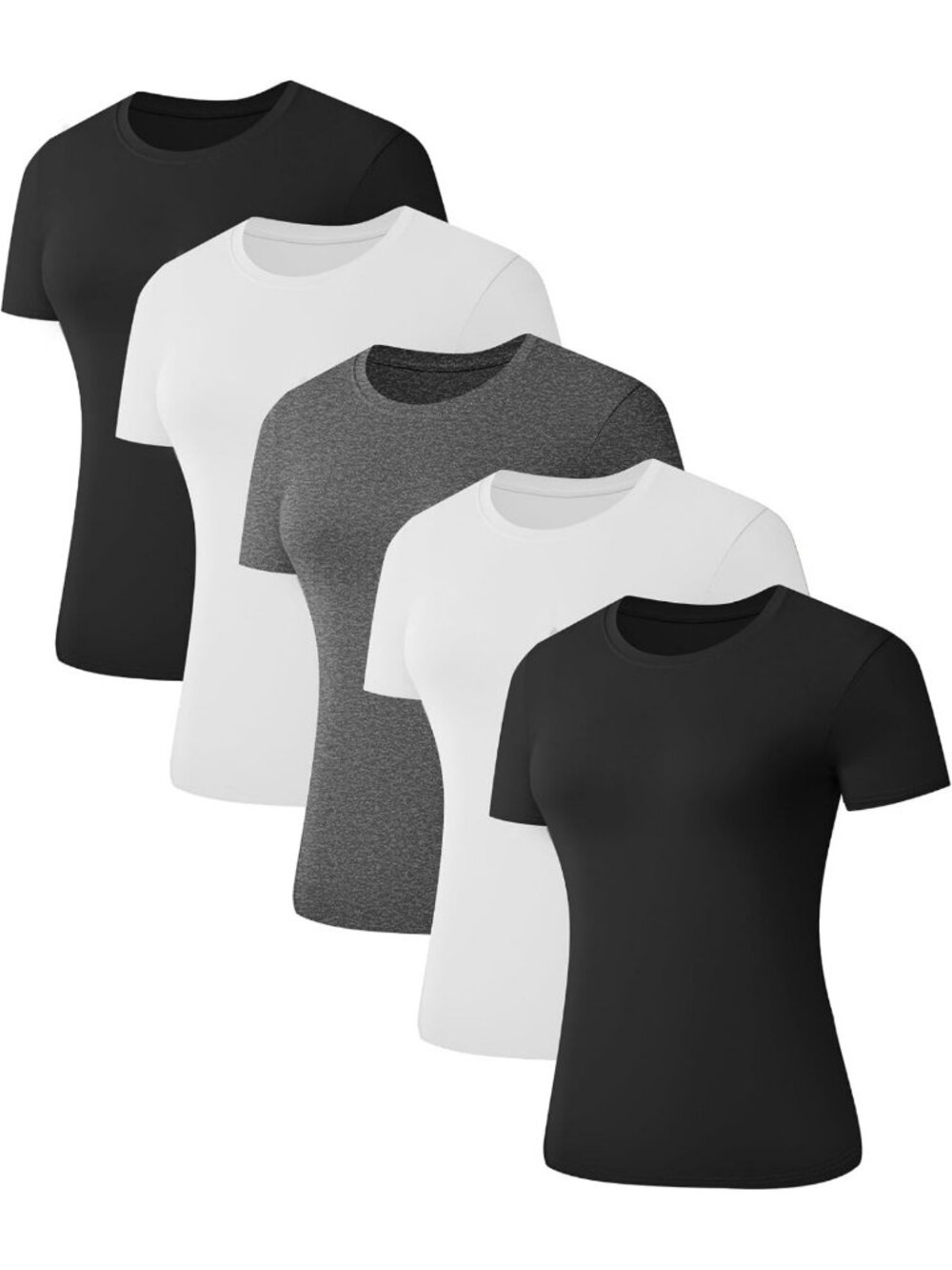 5-Pack Women's Slim Fit Short Sleeve Basic Tees - Versatile Casual Tops